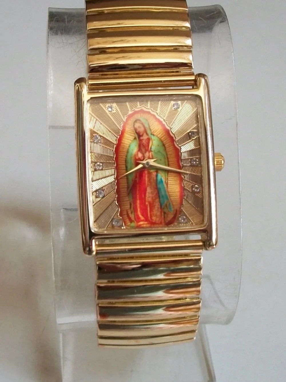 Men’s Gold-Tone Virgin Mary Guadalupe Religious Icon Stretch Watch